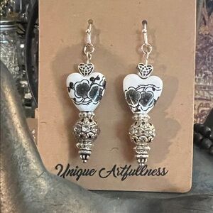 Black and Silver Heart Earrings